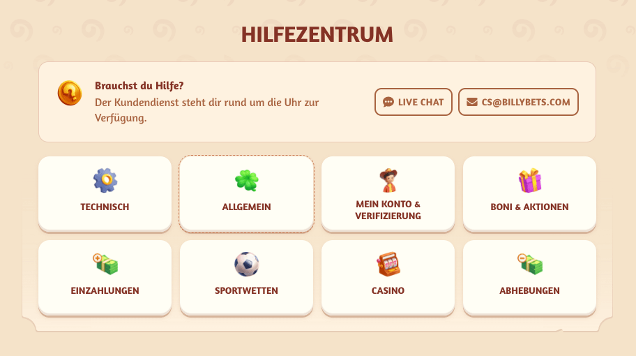 BillyBets Kundenservice auf Deutsch